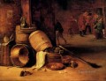 Una escena interior con ollas, barriles, cestas, cebollas y coles, David Teniers el Joven.